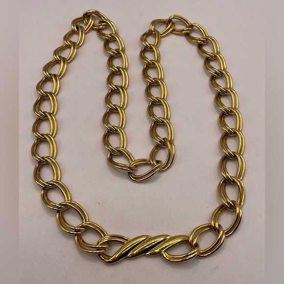 Vintage Signed Monet Long Double Linked Gold Tone Chunky Chain Necklace Layering - Picture 6 of 6